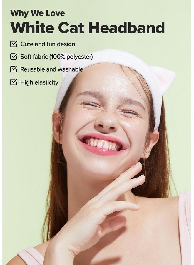 I DEW CARE رباط رأس لغسل الوجه قطة بيضاء رأس حيوان لغسل الوجه والعناية بالبشرة ناعم وفuzzy لطيف لمكياج الاستحمام للفتيات المراهقات هدية (1 قطعة) - Image 2