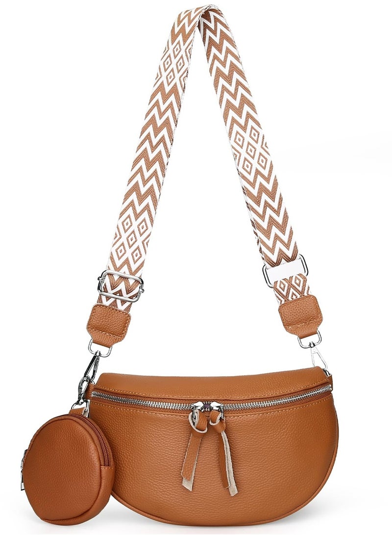 Zikra Cross Body Bag Women, Genuine Leather FashionSling Shoulder Bag for Women with Fashion Straps, Ladies Adjustable Multipurpose Chest Bag(Tan) - Image 1