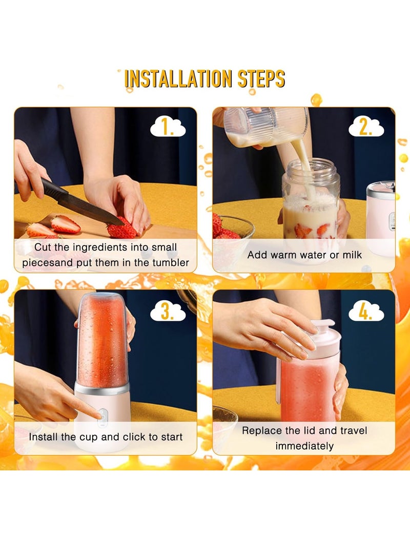 Gonice Portable Blender,Personal Size Blender Juicer Cup,Mini Blender,Blender Juicer Juice Cup,Fruit Blender Portable Fruit Cup,for Smoothies,Shakes,Fruit,Ice,350ML Blender Mixer,Handheld Travel,Home（Pink） - Image 5