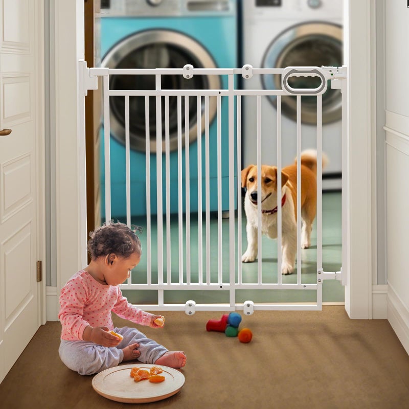 GROWNSY Retractable Baby Gates with Reinforced Strips 3355 OneSide Operation Mesh BabyDogPetCat Gate Child Safety Retracable Gate with 2 Avoid Skirting Board for Doorways IndoorOutdoorWhite 