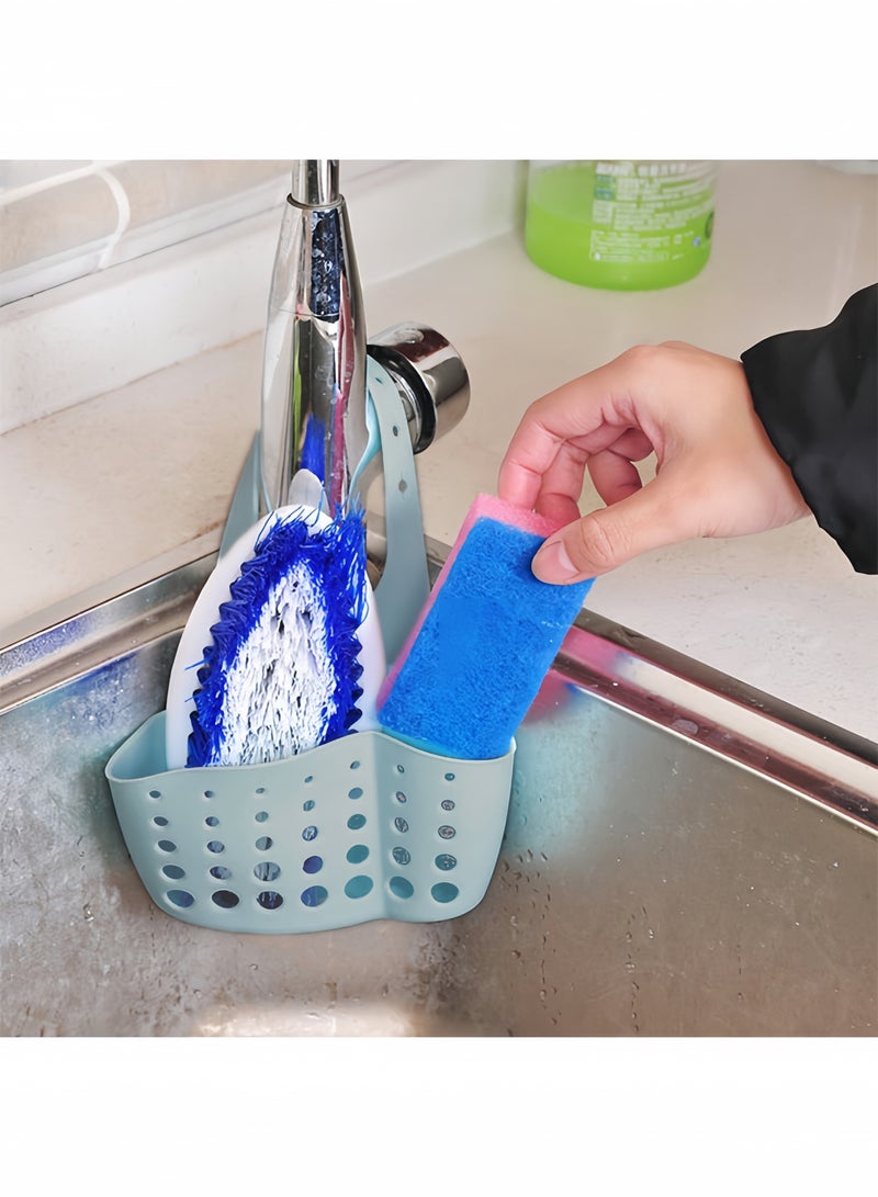 QIRRA 1PC Kitchen Sink Sponge Holder Bathroom Soap Hanging Adjustable Kitchen Storage Basket (Blue) - Image 1
