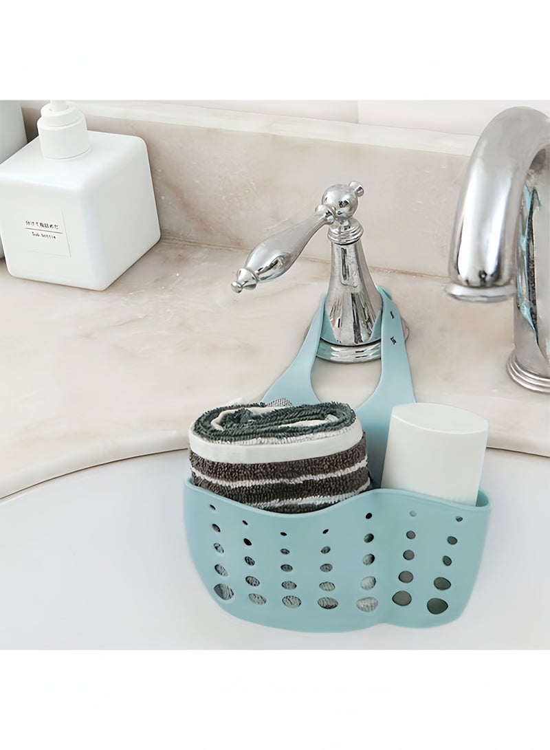 QIRRA 1PC Kitchen Sink Sponge Holder Bathroom Soap Hanging Adjustable Kitchen Storage Basket (Blue) - Image 2