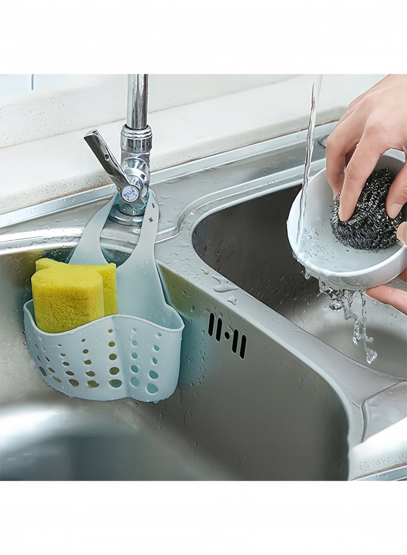 QIRRA 1PC Kitchen Sink Sponge Holder Bathroom Soap Hanging Adjustable Kitchen Storage Basket (Blue) - Image 3