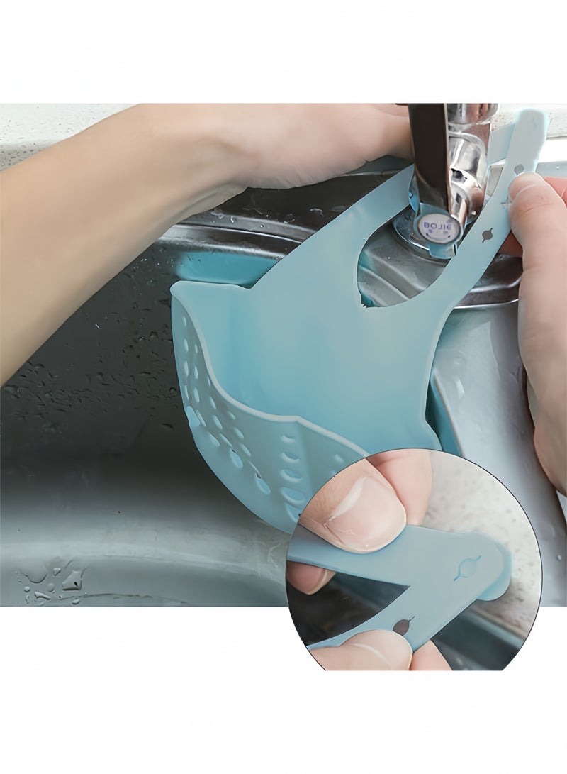 QIRRA 1PC Kitchen Sink Sponge Holder Bathroom Soap Hanging Adjustable Kitchen Storage Basket (Blue) - Image 4