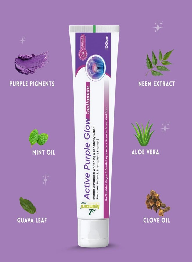 Ayumcure Active Purple Glow Toothpaste 100G | Helps Reduce Yellow Appearance & Supports Sensitivity Comfort | Removes Surface Stains & Supports Enamel Care | Fluoride Free, SLS Free, Vegan Oral Care - Image 2