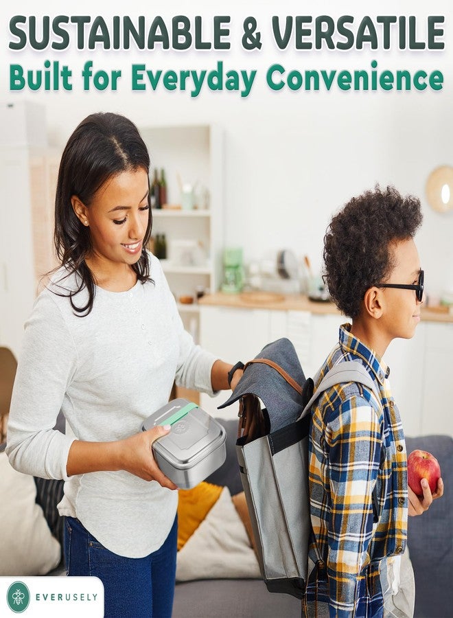 Everusely - Bento Box - Green, 60oz / 1.8 L - Stainless Steel Lunch Box with Leakproof Condiment Container - 3 Compartment Snack Organizer for On the Go Meals - Freezer & Dishwasher Safe - Image 3