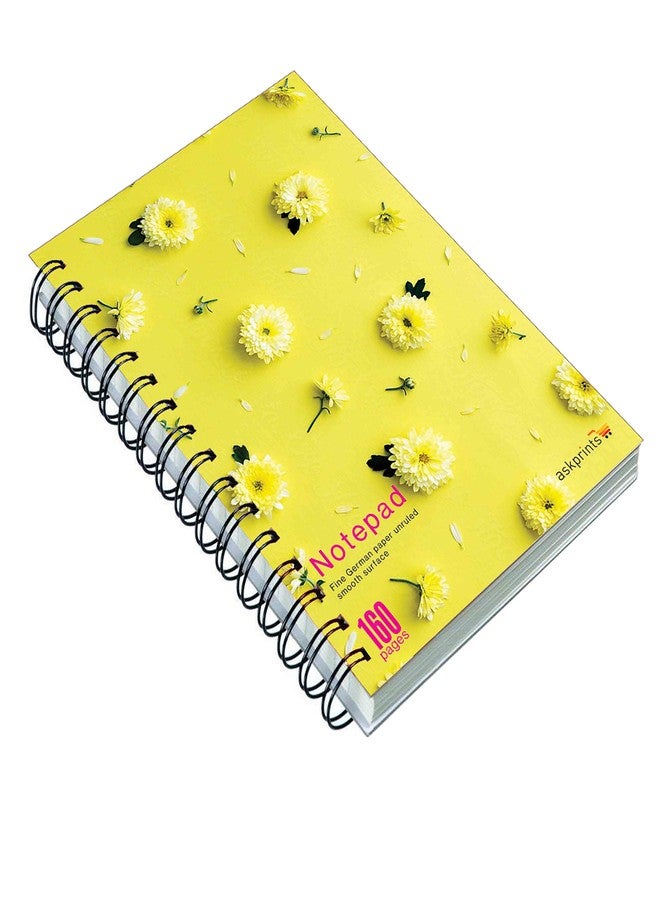 Askprints Yellow Flower Printed Designer Wire Bound 160 Ruled Pages Spiral Notebooks & Diary for Letters, Notes, or Homework (15 X 21cm) - Image 1