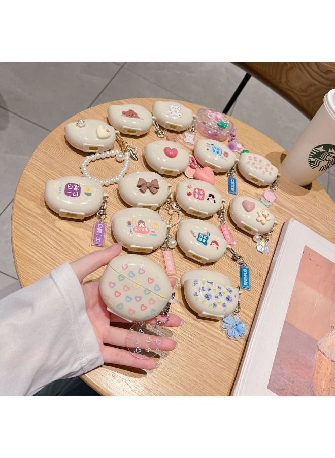 ماركة غير محددة - حافظة واقية لسماعات الرأس Honor Earbuds X7 Bluetooth حافظة ناعمة كرتونية Love Flower DIY-اللون: أبيض عتيق السعادة إلى الغنية + طراز القلادة: Huaqiangbei Pro 4 - Image 1