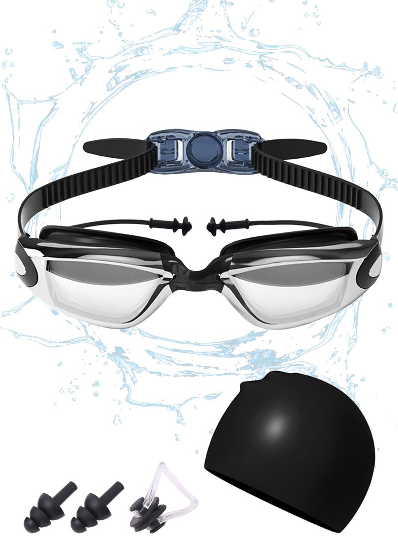 Generic 4Pcs Swimming Set, Includes Anti-Fog Swimming Goggles, Silicone Swimming Cap, Earplugs, and Nose Clip, A Must-Have for Swimmers  - Image 1