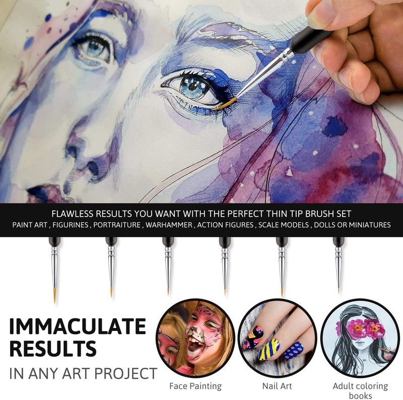 PARVY® Professional Paint Brushes Set | Miniature Detail Brushes | Fine Tip Nylon Hair Brushes | Acrylic & Watercolor Paint Brushes | Oil Paint Brushes Set | Precision Painting Tools (6 PCS Set) - Image 2