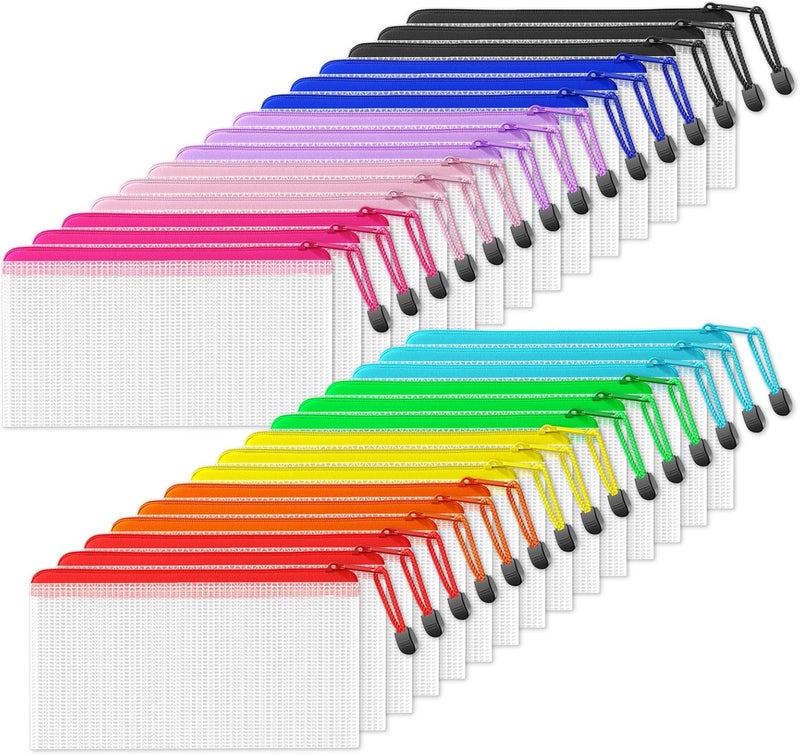 SUNEE Mesh Zipper Pouch 4.6x9.2in (10 Colors, 30 Packs), Mesh Bags with Zipper for School Office Supplies, Travel Accessories, Waterproof Zipper Pouches for Organizing - Image 1