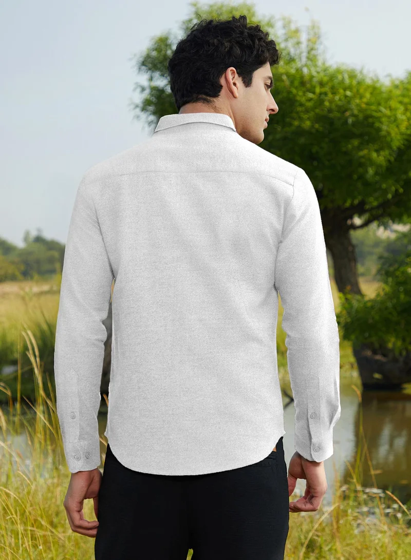 كامبوس سوترا Men's Daisy White Solid Regular Shirt