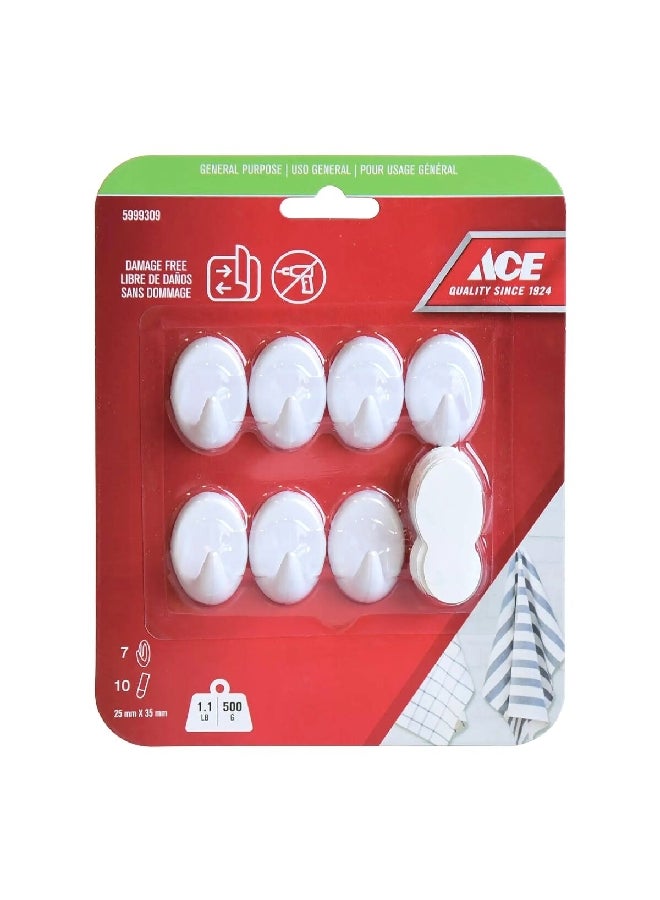 ACE 7-Piece Damage Free General Purpose Adhesive Hook with Strips White 2.5 x 3.5 cm 5999309 - Image 1