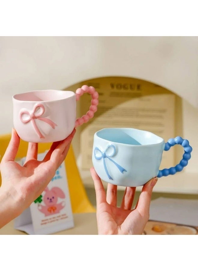 KITCHENOO Porcelain Bow Mug with Bubble Handle – Large Size for Nescafe & Hot Drinks - Image 1
