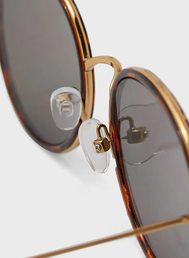 NEW LOOK Rex Tort Mirrored Round Sunglasses