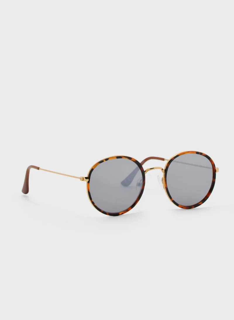 NEW LOOK Rex Tort Mirrored Round Sunglasses