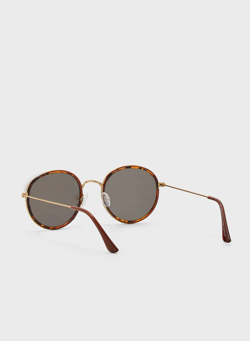 NEW LOOK Rex Tort Mirrored Round Sunglasses