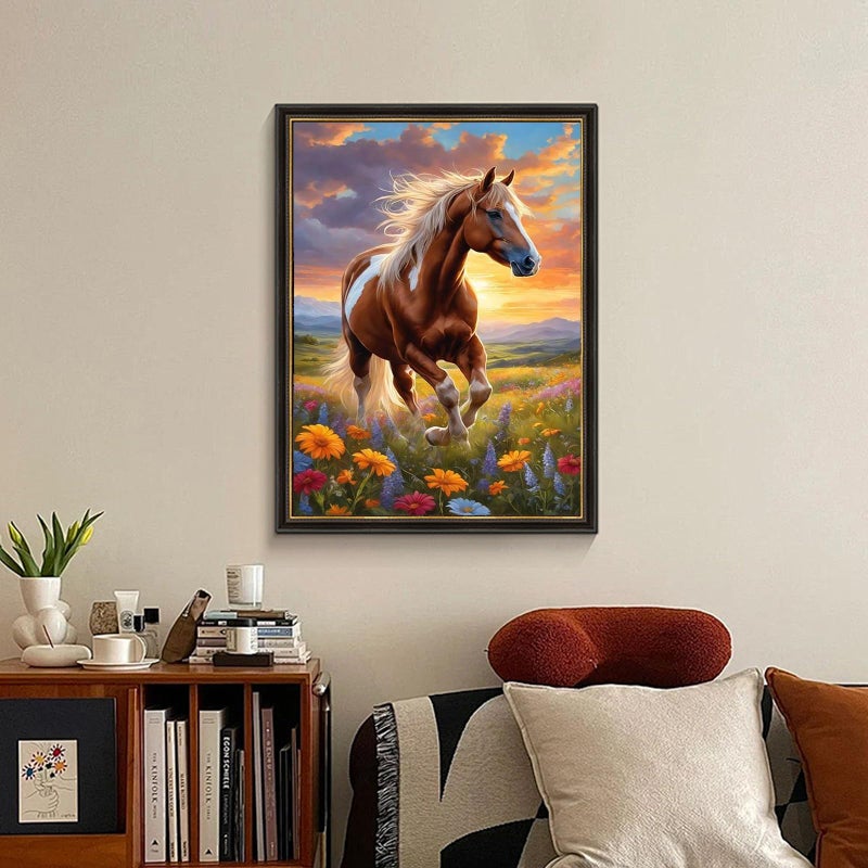 Fountor Horse Diamond Art Kits for Adults, Horse Diamond Painting Kits for Adults Beginners, DIY 5D Flower Diamond Painting with Round Gem Art Kits for Gift Home Wall Decor 12x16 Inch - Image 3