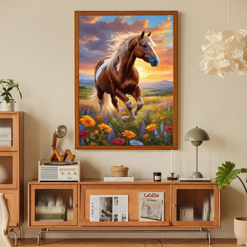 Fountor Horse Diamond Art Kits for Adults, Horse Diamond Painting Kits for Adults Beginners, DIY 5D Flower Diamond Painting with Round Gem Art Kits for Gift Home Wall Decor 12x16 Inch - Image 2