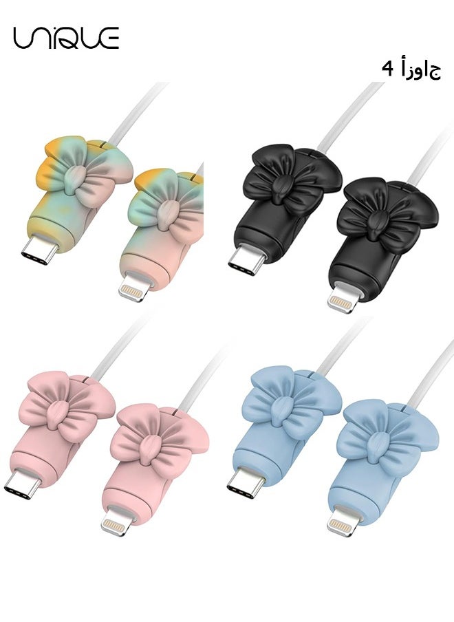 Unique Charger Cable Protector for iPhone Charger, 4PCS Bow Silicone Charging Cable Protector Cute for Type C/Lightning/Micro-USB, Data Cable Protector Cover & Cord Saver Winder for Phone Charger  - Image 1