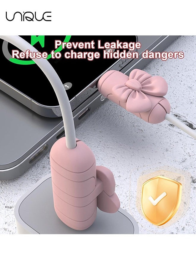 Unique Charger Cable Protector for iPhone Charger, 4PCS Bow Silicone Charging Cable Protector Cute for Type C/Lightning/Micro-USB, Data Cable Protector Cover & Cord Saver Winder for Phone Charger  - Image 2