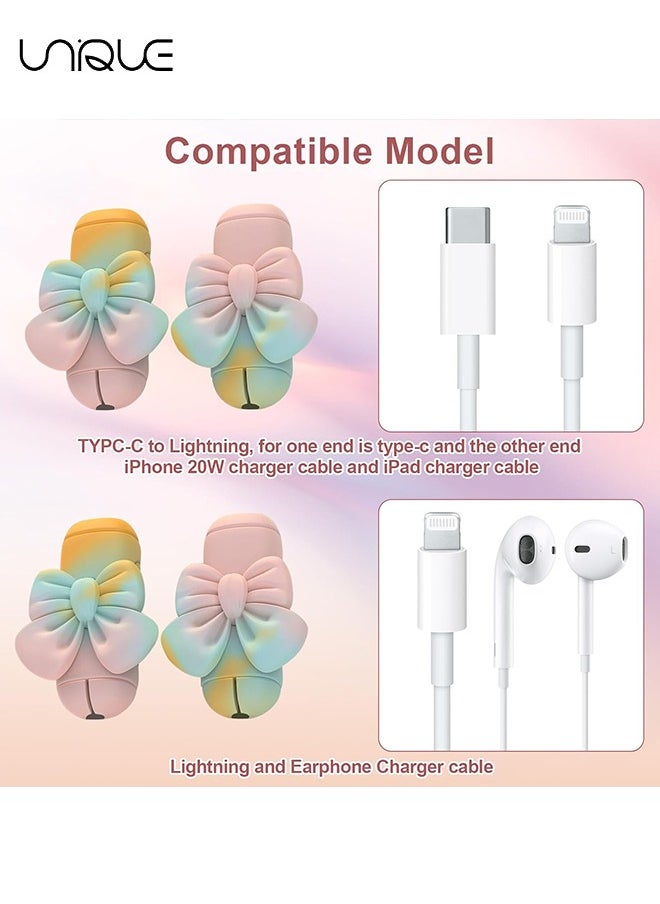 Unique Charger Cable Protector for iPhone Charger, 4PCS Bow Silicone Charging Cable Protector Cute for Type C/Lightning/Micro-USB, Data Cable Protector Cover & Cord Saver Winder for Phone Charger  - Image 3