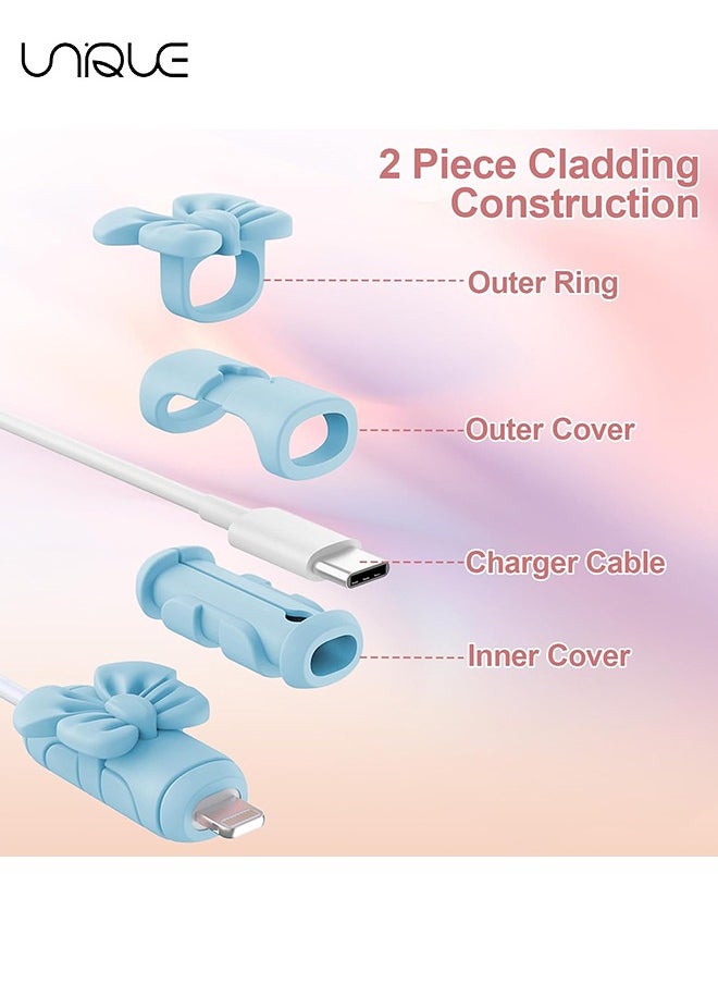 Unique Charger Cable Protector for iPhone Charger, 4PCS Bow Silicone Charging Cable Protector Cute for Type C/Lightning/Micro-USB, Data Cable Protector Cover & Cord Saver Winder for Phone Charger  - Image 4