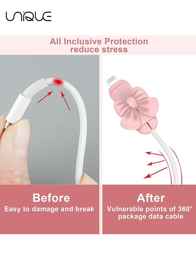 Unique Charger Cable Protector for iPhone Charger, 4PCS Bow Silicone Charging Cable Protector Cute for Type C/Lightning/Micro-USB, Data Cable Protector Cover & Cord Saver Winder for Phone Charger  - Image 5