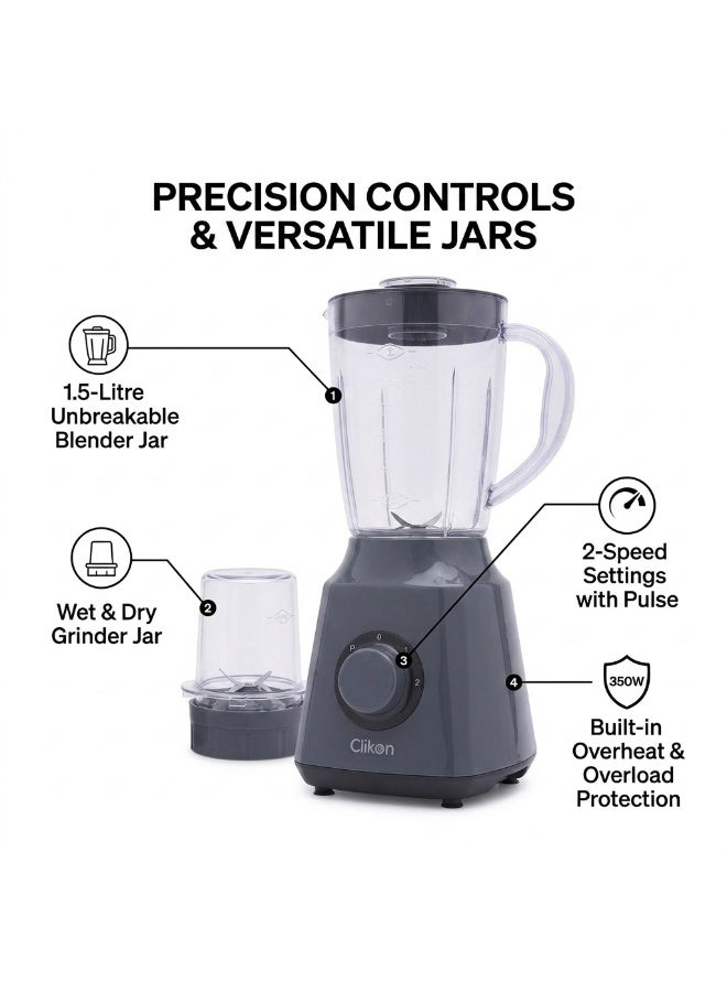 Clikon 600W 2-in-1 Blender | Practical Blending & Mixing | Convenient Kitchen Appliance | White Finish | 2-Year Warranty | CK2665 | White 600 W CK2665 Grey - Image 3