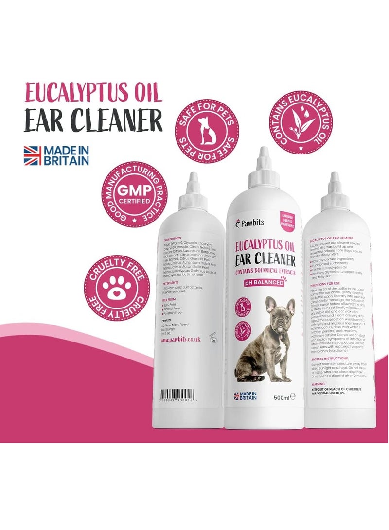 منظف ​​الأذن للكلاب والقطط محلول مرطب لتنظيف الأذن بزيت الأوكالبتوس لإزالة الأوساخ والشمع قطرات غير سامة ومهدئة لإيقاف الحكة وعدم الراحة واهتزاز الرأس 500 مل - Image 4