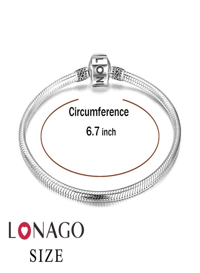LONAGO Genuine Charm Bracelet 925 Sterling Silver Snake Chain Bangle Barrel Clasp Jewelry Fit Snake Charm Birthday Gift for Women (6.7 inches/17 cm) - Image 2