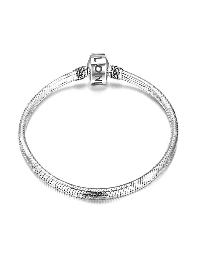 LONAGO Genuine Charm Bracelet 925 Sterling Silver Snake Chain Bangle Barrel Clasp Jewelry Fit Snake Charm Birthday Gift for Women (6.7 inches/17 cm) - Image 1