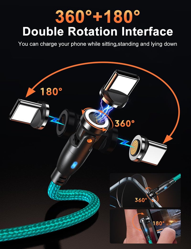 VAFOTON 9PIN Magnetic USB C Charging Cable (2Pack, 6.6/6.6ft), 360°&180° Rotation Magnetic Charging Cable/Magnet Phone Charger/Magnet Charger Cables for Samsung Galaxy S10/S9/S8, Note 10/9/8, Google - Image 2
