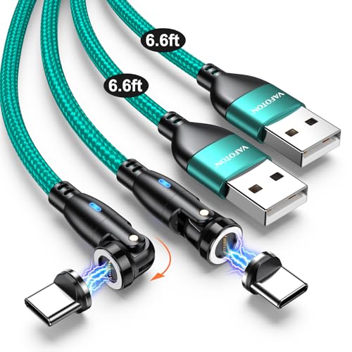 VAFOTON 9PIN Magnetic USB C Charging Cable (2Pack, 6.6/6.6ft), 360°&180° Rotation Magnetic Charging Cable/Magnet Phone Charger/Magnet Charger Cables for Samsung Galaxy S10/S9/S8, Note 10/9/8, Google - Image 1