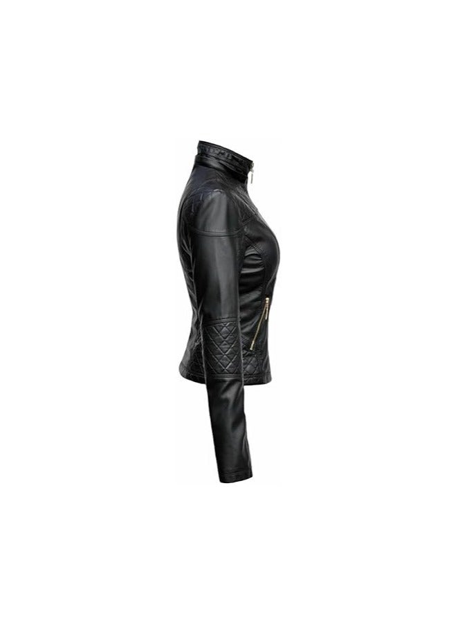 Women's Slim Fit Leather Jacket | Real Lambskin Leather Biker Café Racer Jacket |Golden Zipper Leather Jacket  - Image 2