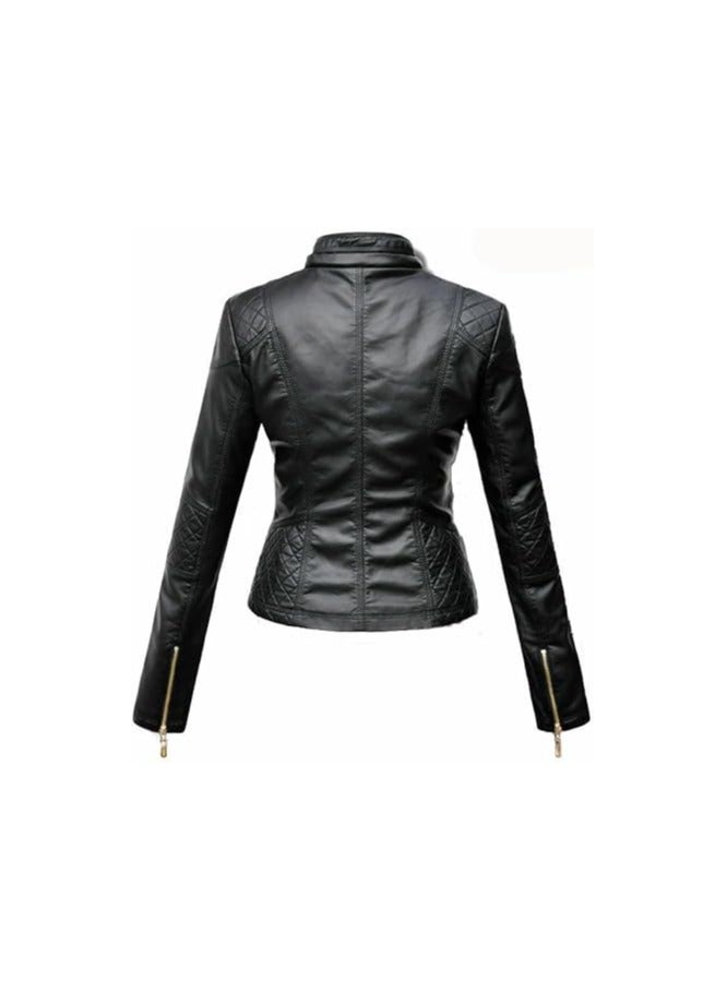 Women's Slim Fit Leather Jacket | Real Lambskin Leather Biker Café Racer Jacket |Golden Zipper Leather Jacket  - Image 3