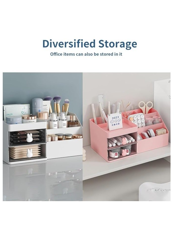 Makeup Organizer for Vanity Bathroom, Clear Drawer Cosmetic Storage Display Case with Brush holder, Desk Countertop Plastic Cosmetic Box Beauty Organization for Skincare Lipstick Jewelry  - Image 2