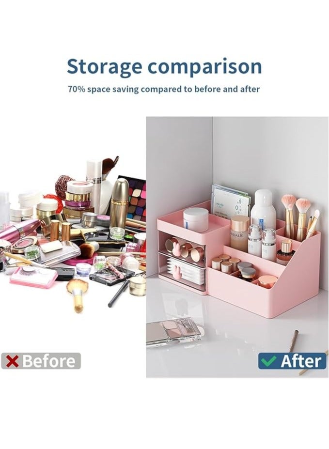 Makeup Organizer for Vanity Bathroom, Clear Drawer Cosmetic Storage Display Case with Brush holder, Desk Countertop Plastic Cosmetic Box Beauty Organization for Skincare Lipstick Jewelry  - Image 4