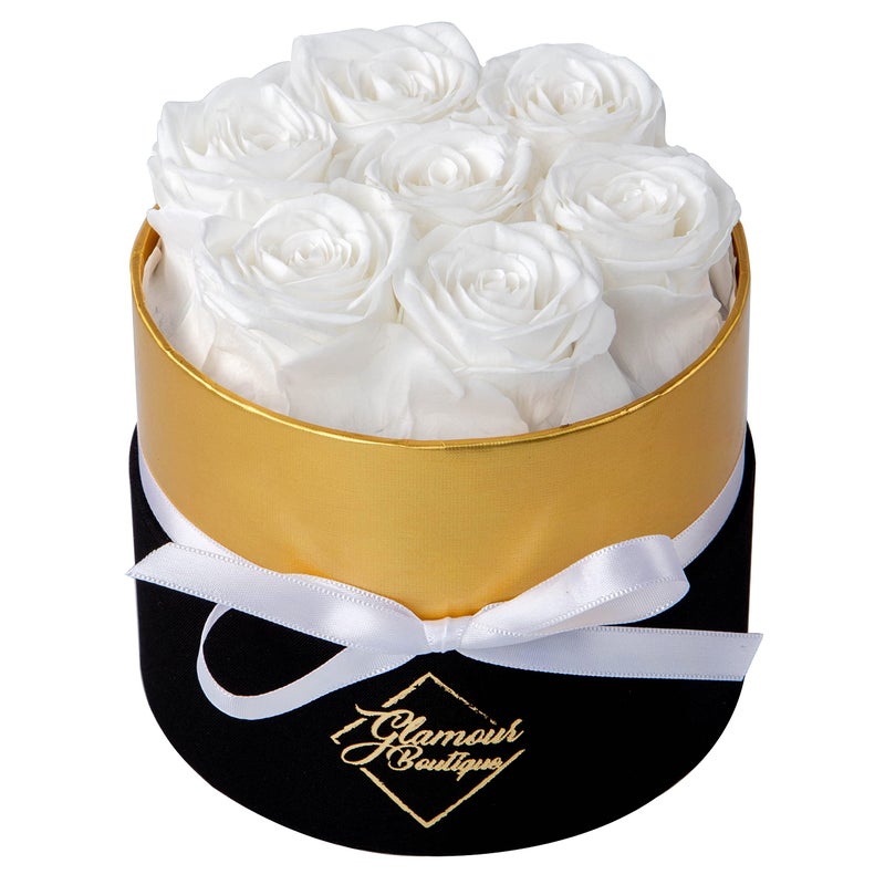 GLAMOUR BOUTIQUE GLAMOUR BOUTIQUE Eternal Preserved Roses in a Box  Flowers Forever Rose Forever in a Box for Wife Birthday Gifts for Her 7 Roses White 