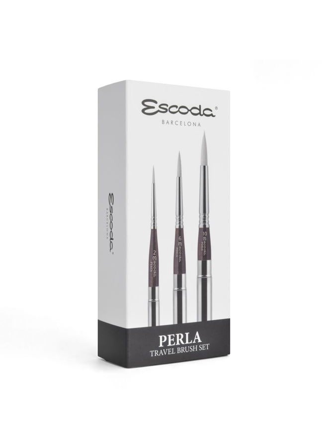 Escoda Watercolour | Perla Set with 3 Round Travel Brushes for Watercolour | Size 2,6,10 | 3 Brushes | Synthetic imitating White Toray | Round Pointed - Image 1