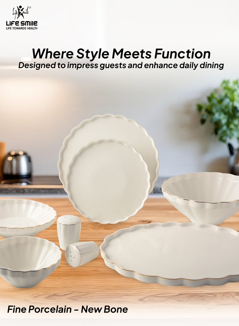Life Smile 29-Pcs Dinner Set – Porcelain Dinnerwares- Serving Dish and Bowls Set Includes 6x Dinner Plates, 6x Fruit Plates, 6x Soup Plates, 6 x Dessert Bowls, 2x Oval Plates, 1x Salad Bowl, and 1x Salt and Pepper Shaker - Image 3