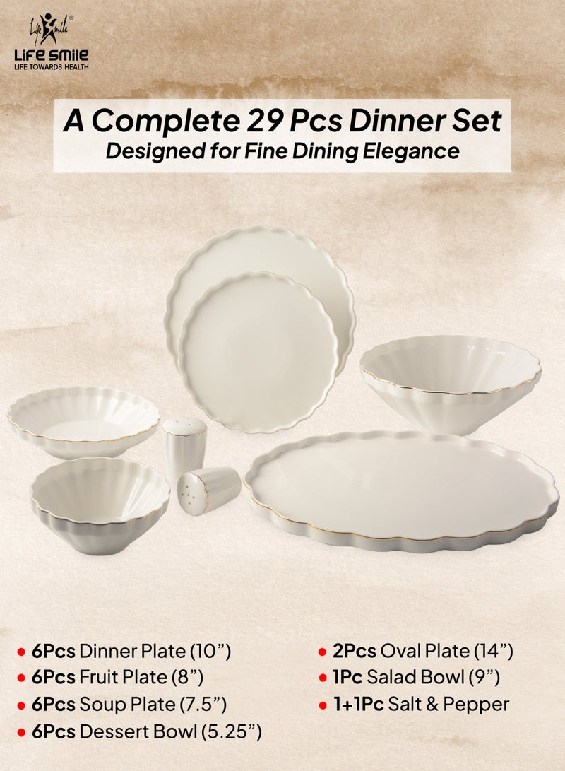 Life Smile 29-Pcs Dinner Set – Porcelain Dinnerwares- Serving Dish and Bowls Set Includes 6x Dinner Plates, 6x Fruit Plates, 6x Soup Plates, 6 x Dessert Bowls, 2x Oval Plates, 1x Salad Bowl, and 1x Salt and Pepper Shaker - Image 2