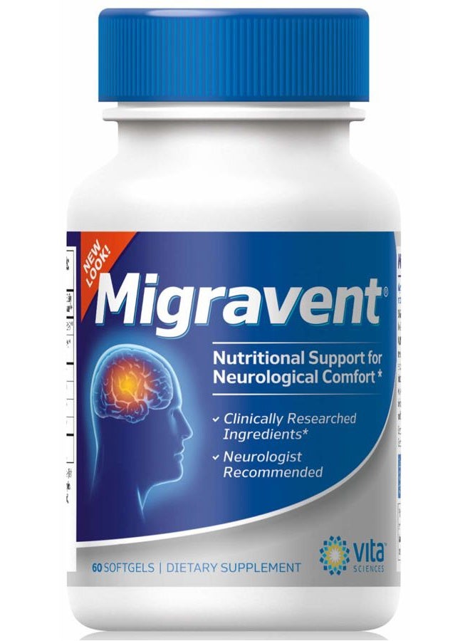Vita Sciences Migravent Migraine Relief Supplement w/Vitamin B2, Riboflavin, Magnesium, Coenzyme CoQ10, PA-Free Butterbur, Bioperine, Premium Herbal Extracts 60 Count - Image 1
