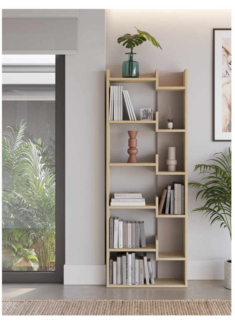 Mourah Home Oppa Bookcase, Modern Book shelf Cabinet 4 Tier, Multi Storage Bookshelf Rack, Display Unit for Bedroom, Living Room, Floor-Standing Cabinet - 22x162x69cm - Oak/Light Mocha - Image 1