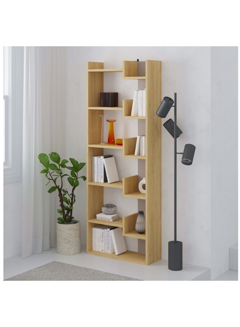 Mourah Home Oppa Bookcase, Modern Book shelf Cabinet 4 Tier, Multi Storage Bookshelf Rack, Display Unit for Bedroom, Living Room, Floor-Standing Cabinet - 22x162x69cm - Oak/Light Mocha - Image 2