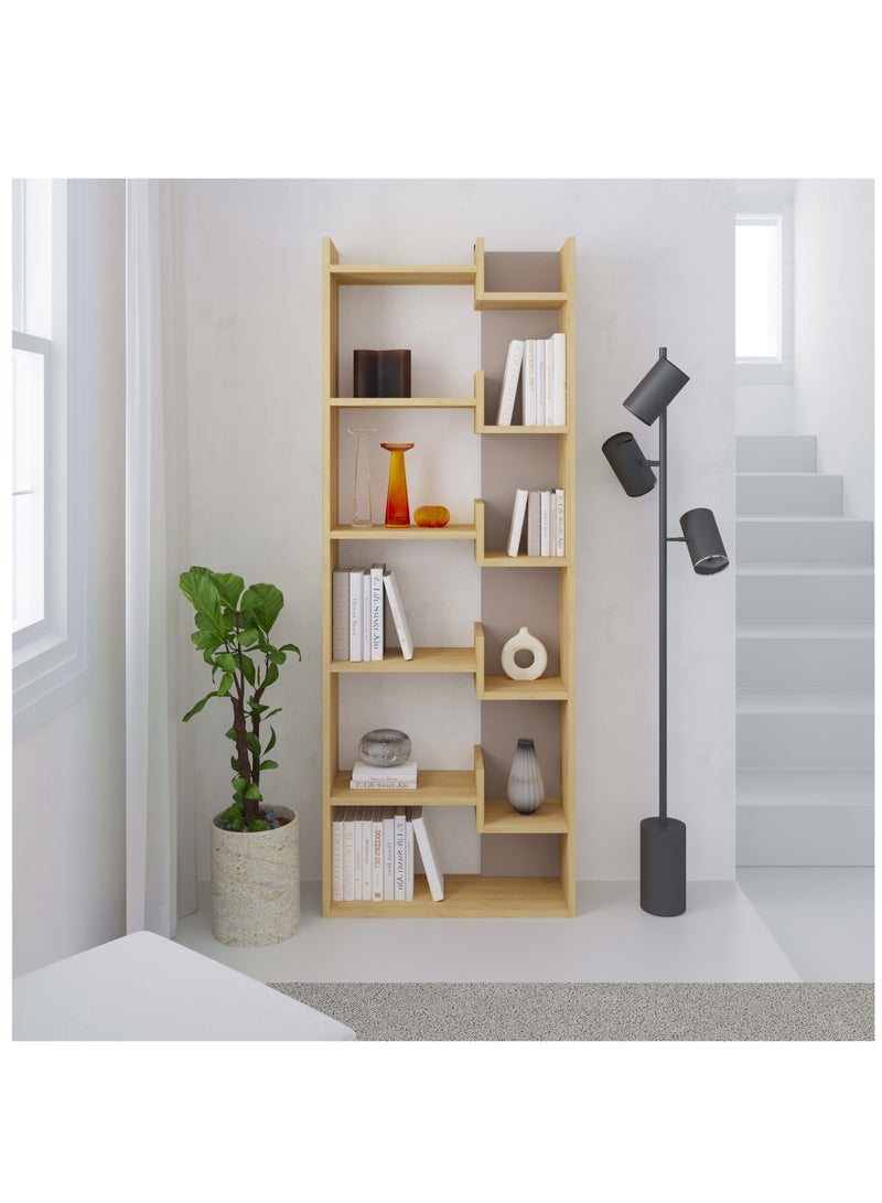 Mourah Home Oppa Bookcase, Modern Book shelf Cabinet 4 Tier, Multi Storage Bookshelf Rack, Display Unit for Bedroom, Living Room, Floor-Standing Cabinet - 22x162x69cm - Oak/Light Mocha - Image 3