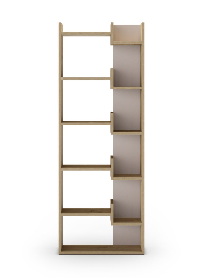 Mourah Home Oppa Bookcase, Modern Book shelf Cabinet 4 Tier, Multi Storage Bookshelf Rack, Display Unit for Bedroom, Living Room, Floor-Standing Cabinet - 22x162x69cm - Oak/Light Mocha - Image 4