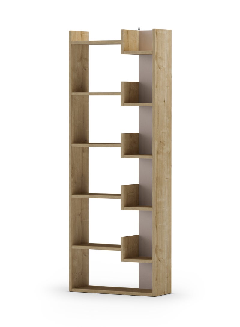 Mourah Home Oppa Bookcase, Modern Book shelf Cabinet 4 Tier, Multi Storage Bookshelf Rack, Display Unit for Bedroom, Living Room, Floor-Standing Cabinet - 22x162x69cm - Oak/Light Mocha - Image 5