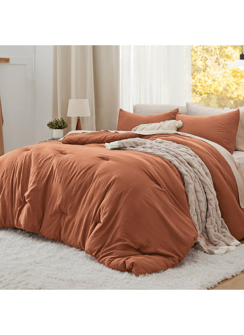 Bedsure Bedsure King Size Comforter Set  Burnt Orange Soft Prewashed Bed Comforter for All Seasons  3 Pieces Warm Bedding Sets  1 Lightweight Comforter (104""x90"") and 2 Pillowcases (20""x36"")  - Image 2