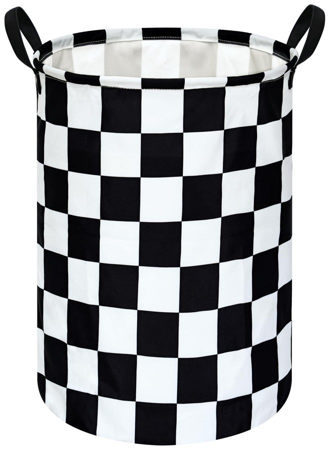 FUULOXE 19.7 Inch Round Laundry Hamper Black Check Laundry Basket Fabric Storage Hamper Organization Basket, Storage Bin, Toy Box,Gift Basket with Handles for Room - Image 1